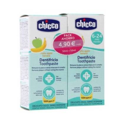 Chicco Pasta Dental Manzana Y Banana Con Fluor 624 M 2x50 ml Promo