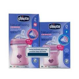 Chicco Flasche Natural Feeling 250ml + 150ml Rosa Promo