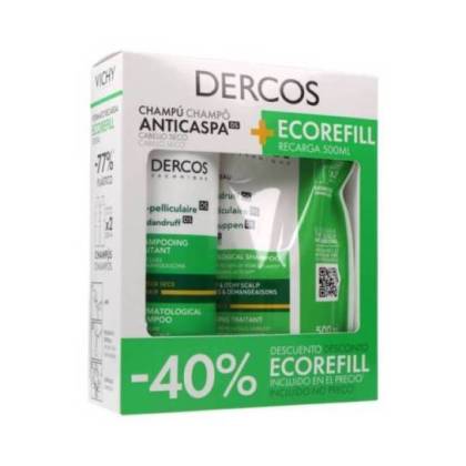 Dercos Champu Anticaspa Seco 390ml + Ecorefill 500ml Aktion