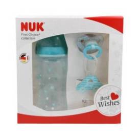 Nuk Baby Set Biberão Fc+0-6 M 300 Ml+chupeta Hd Silicone Com Cadeia Menino