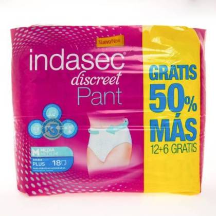 Indasec Discreet Pant Plus Tamanho Médio 12+6 Unidades Promo