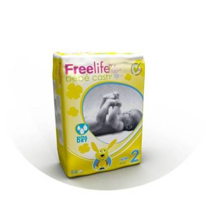 Bebe Cash Freelife 2 Mini 3-6 Kg 56 Pañales