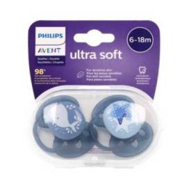 Avent Ultrasoft Blau Silikon Schnuller 6-18m 2 Einheiten