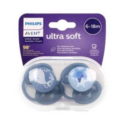 Avent Ultra Soft Chupete Silicona Decorado Azul 618m 2 Uds