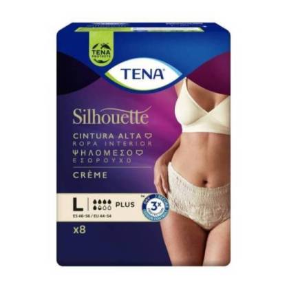 Tena Silhouette Plus High Waist Creme Size L 8 Units