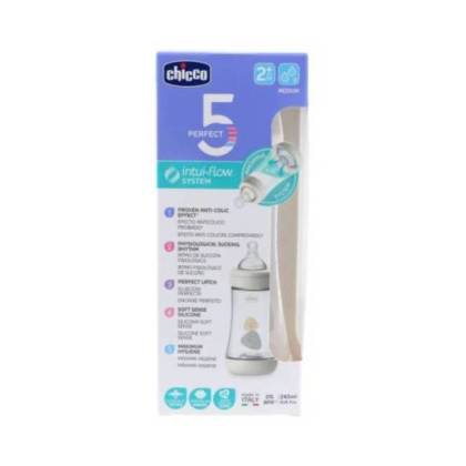 Biberão Plástico T Silicone Chicco Perfect5 Neutro 2m+ Fluxo Médio 240 Ml