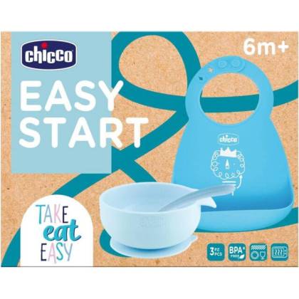 Chicco Easy Start Set Comida Silicona Azul 6m