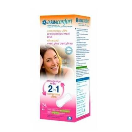 Compresas Higienicas Femeninas Farmaconfort 2 En 1 Protegeslips Maxi Plus 24 Unidades