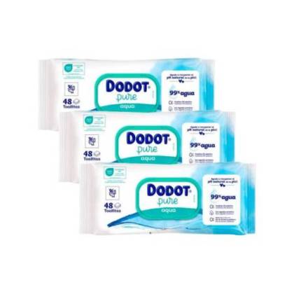 Dodot Aqua Pure Baby Wipes 3 Packs 48 Units Plastic Free Promotional Pack