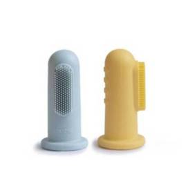 Mushie Finger Toothbrush 2 pcs Sand And Cambridge Blue Ref47891